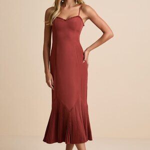 Lulus Channa Rust Red Pleated Hem Midi Dress - Size XS